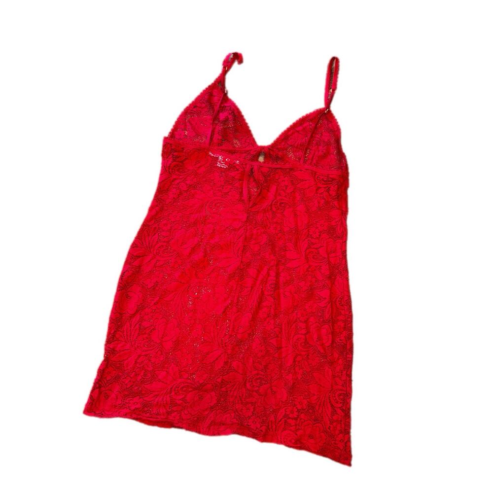 Y2K Victoria's Secret red sheer chiffon lace slip dress size L keyhole/bow front